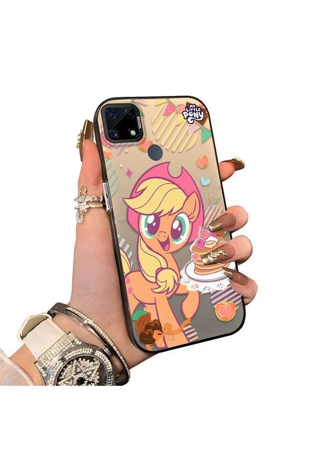 Realme C15/C25/C25S Compatible Phone Case with Acrylic Hard Back Panel and Silicone Edges, Applejack Pattern