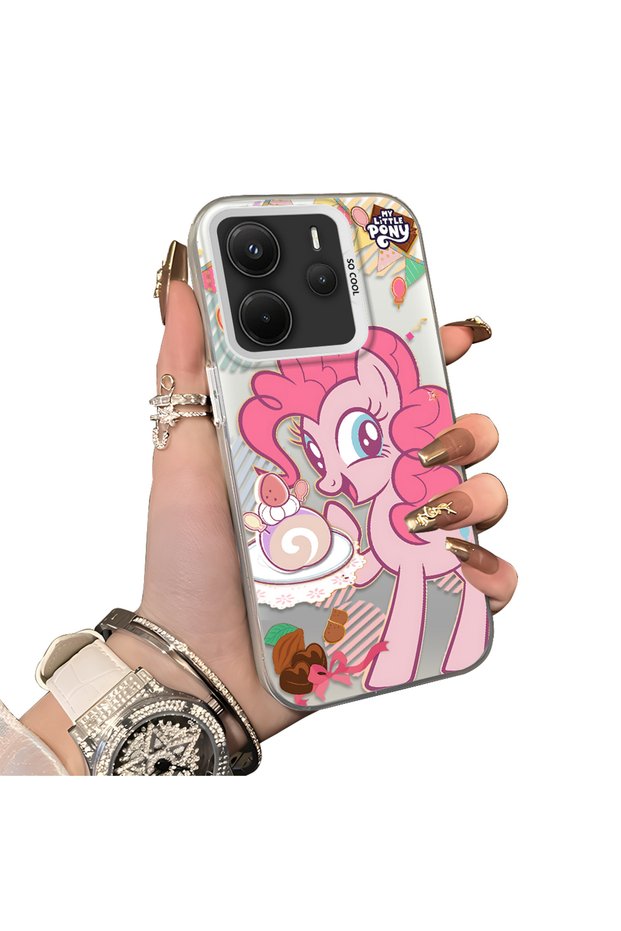 Xiaomi Redmi Note 14 4g Compatible Acrylic Hard Back Panel with Silicone Edges Pinkie Pie Patterned Phone Case