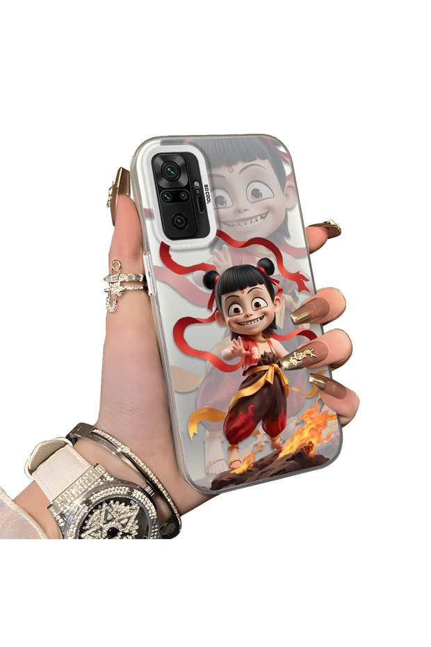 Xiaomi Redmi Note 10 Pro Compatible Acrylic Hard Back Panel with Silicone Edges Opaque Nezha Pattern Phone Case