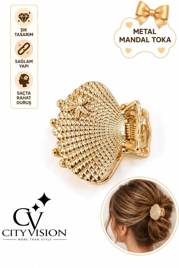 Seashell and Starfish Model Gold Color Metal Small Size Hairpin