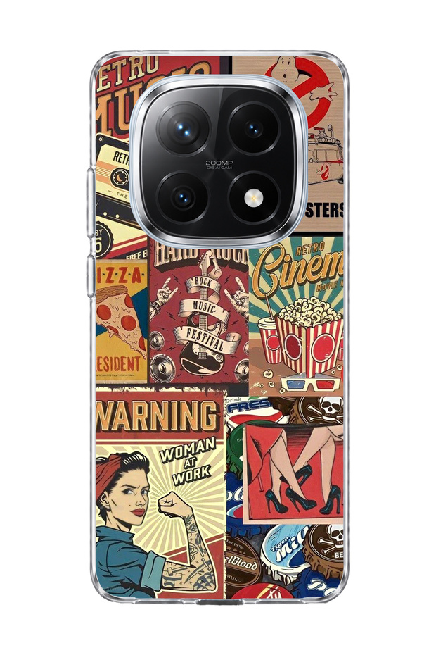 Redmi Note 14 Pro Plus 5g Compatible Old Poster Collage Printed Transparent Phone Case