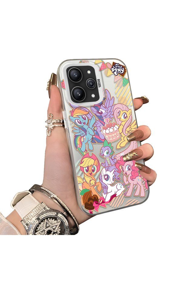Phone Case for Xiaomi Redmi 12 4G/5G Compatible Acrylic Hard Back Panel with Silicone Edges Pony Pattern