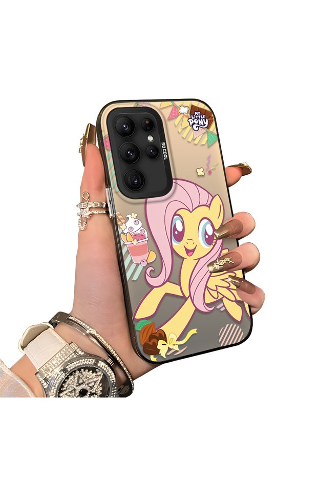 Fluttershy Pattern Phone Case with Silicone Edges for Samsung Galaxy S22 Ultra Compatible Acrylic Hard Back Panel
