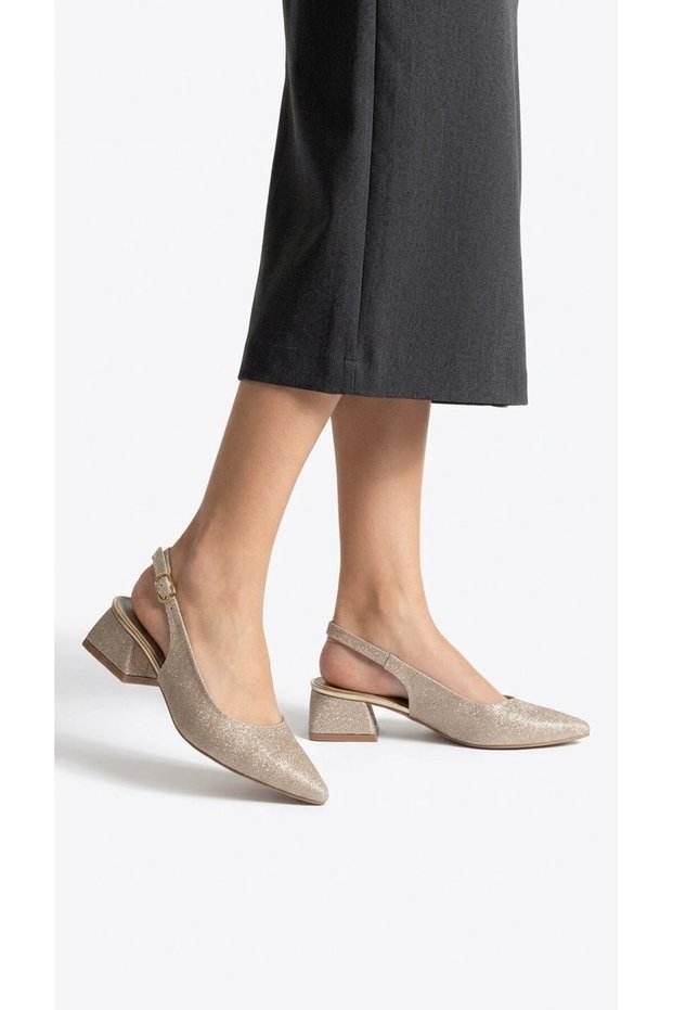 Gold Glitter Women's Daily Heeled Shoes 036.3910