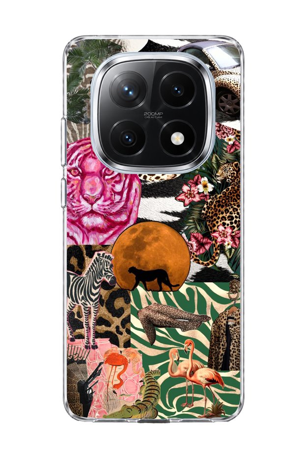Redmi Note 14 Pro Plus 5g Compatible Wild Animal Collage Printed Transparent Phone Case
