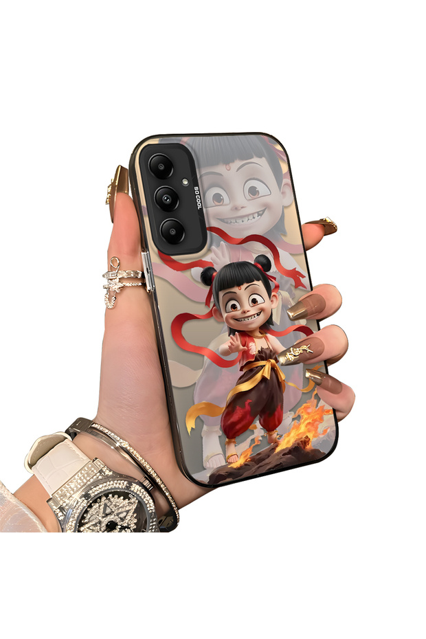 Samsung Galaxy A05S Compatible Acrylic Hard Back Panel with Silicone Edges Opaque Nezha Pattern Phone Case