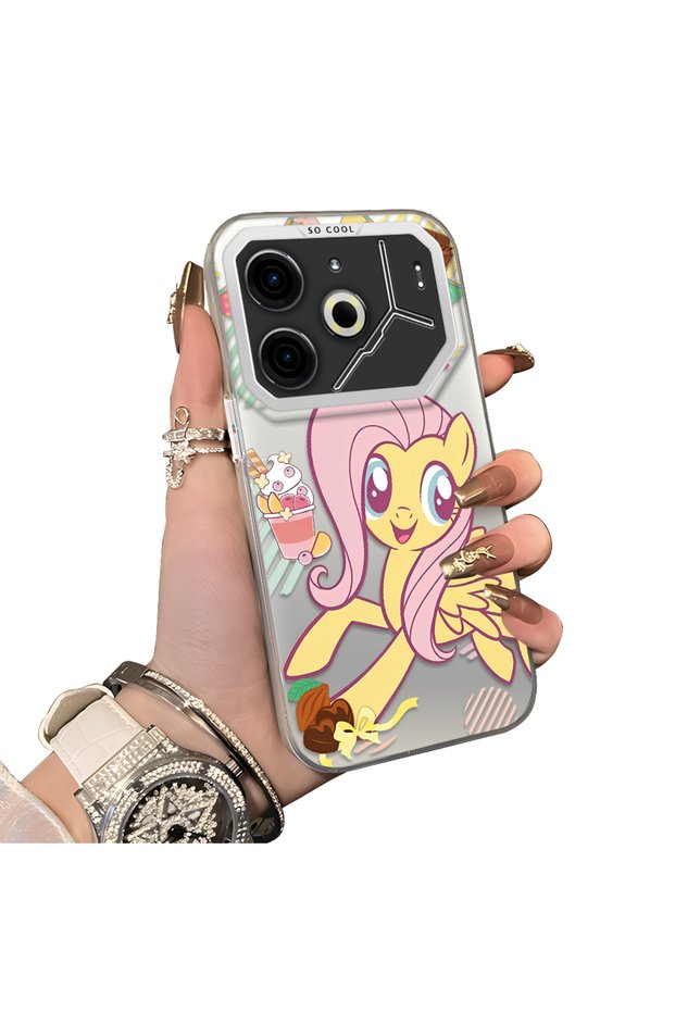Fluttershy Pattern Phone Case for Tecno Pova 6/Pova 6 Pro 5g Compatible Acrylic Hard Back Panel with Silicone Edges