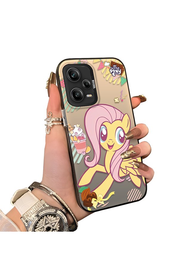 Phone Case for Xiaomi Redmi Note 12 Pro 5g Compatible Acrylic Hard Back Panel with Silicone Edges Fluttershy Pattern