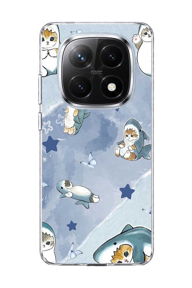 Redmi Note 14 Pro Plus 5g Compatible Shark Costume Cat Printed Transparent Phone Case