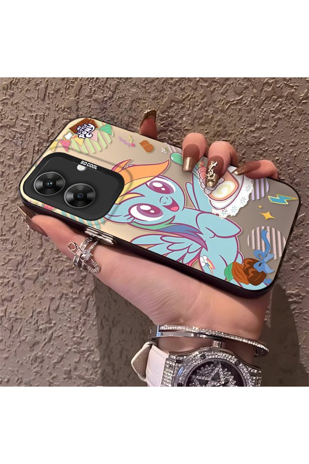 Realme Note 60 Compatible Acrylic Hard Back Panel with Silicone Edges and Rainbow Dash Pattern Phone Case