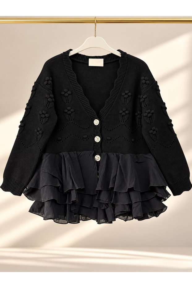 Women's hijab lavin ruffled knit cardigan black