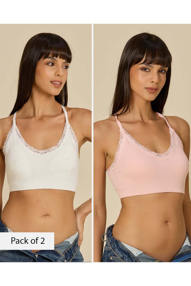Women Ivory And Pink Lace Bras 2 Pack