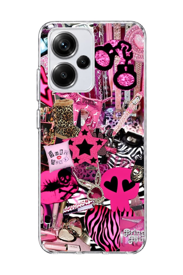 Redmi Note 13 Pro Plus 5g Compatible Pink Star Zebra Printed Transparent Phone Case