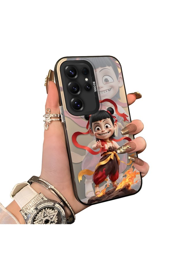 Samsung Galaxy S25 Ultra Compatible Acrylic Hard Back Panel with Silicone Edges Opaque Nezha Pattern Phone Case