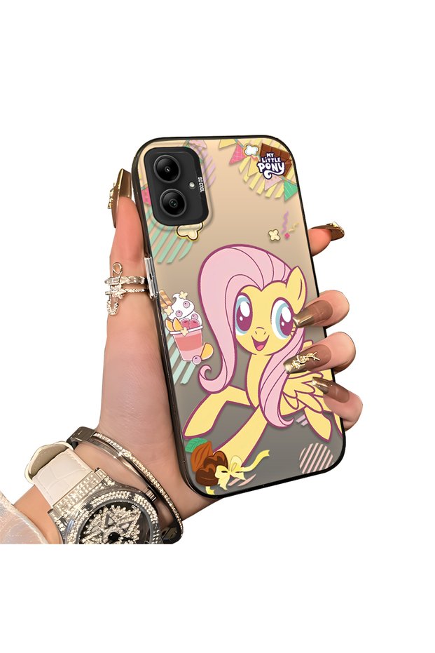 Samsung Galaxy A05 Compatible Acrylic Hard Back Panel with Silicone Edges Fluttershy Patterned Phone Case