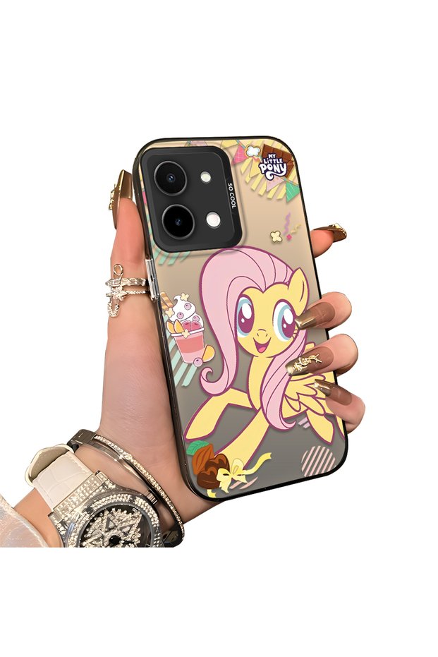 Phone Case for Vivo Y28 4g Compatible Acrylic Hard Back Panel with Silicone Edges Fluttershy Pattern