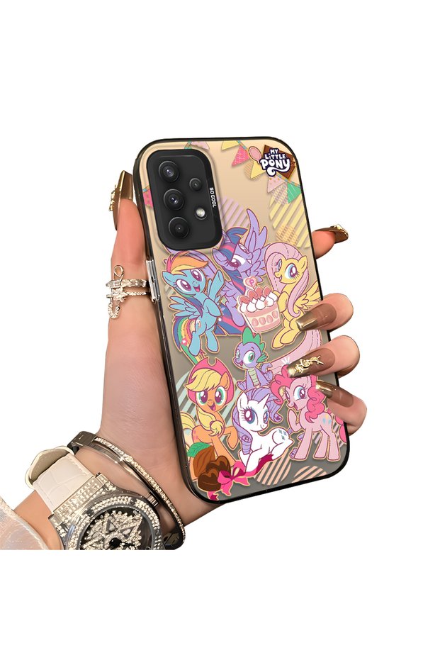 Samsung Galaxy A32 4g Compatible Acrylic Hard Back Panel Silicone Edged Phone Case with Pony Pattern