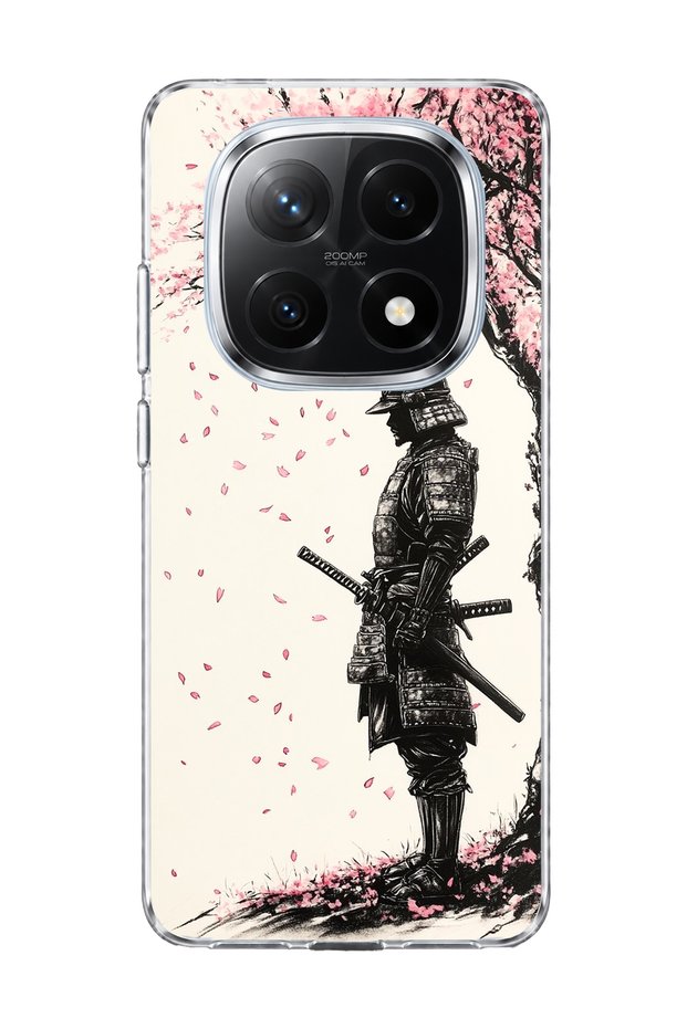 Redmi Note 14 Pro Plus 5g Compatible Samurai Cherry Wood Printed Transparent Phone Case