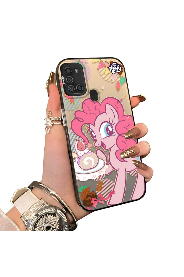 Pinkie Pie Patterned Phone Case with Silicone Edges and Acrylic Hard Back Panel Compatible with Samsung Galaxy A21S