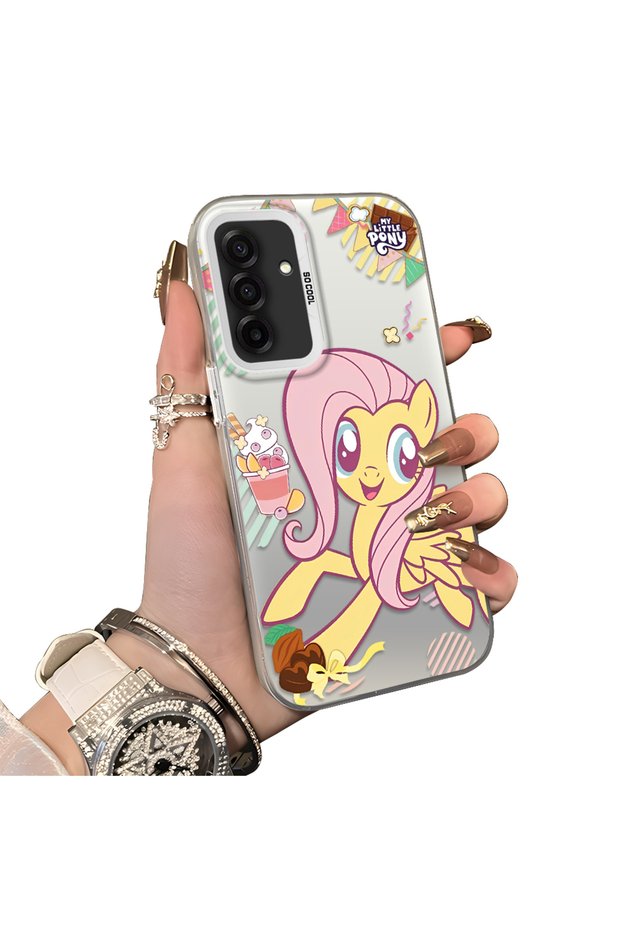 Samsung Galaxy A26 Compatible Acrylic Hard Back Panel Silicone Edged Fluttershy Patterned Phone Case