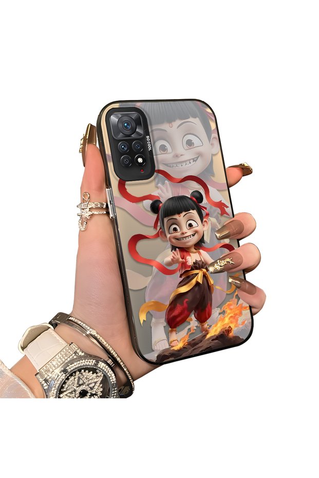 Xiaomi Redmi Note 12 Pro 4g Compatible Acrylic Hard Back Panel with Silicone Edges Opaque Nezha Pattern Phone Case