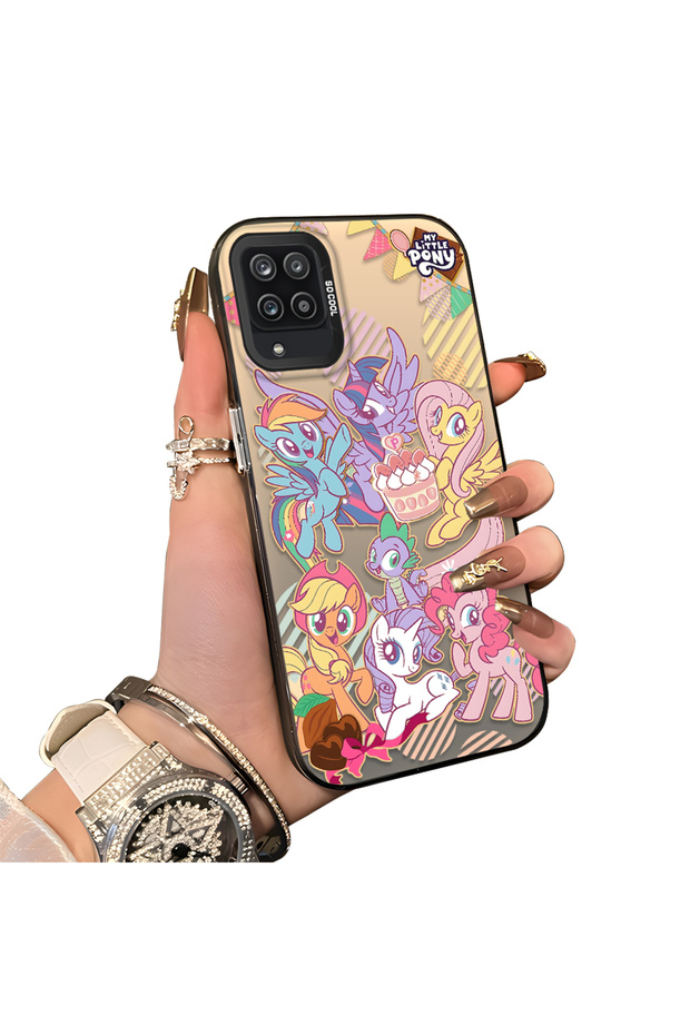 Samsung Galaxy A12/M12 Compatible Acrylic Hard Back Panel with Silicone Edges and Pony Pattern Phone Case