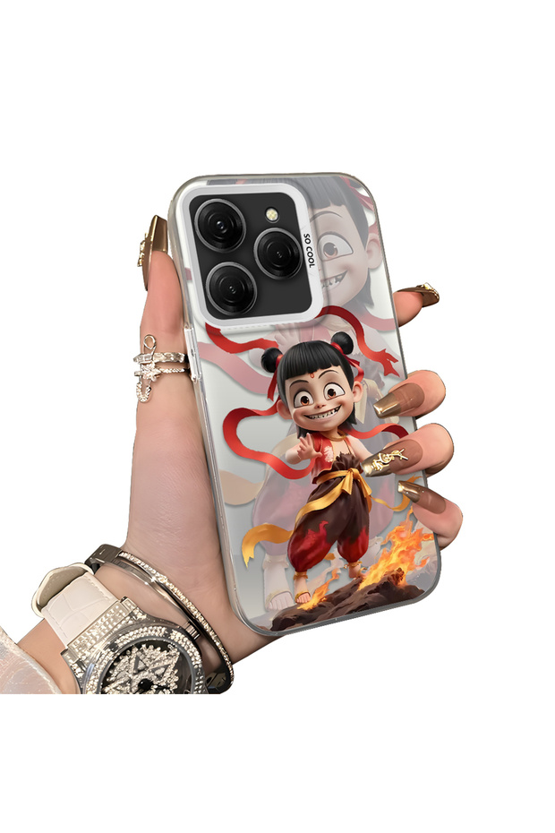 Phone Case for Tecno Spark 20 Pro 4G/5G Compatible Acrylic Hard Back Panel with Silicone Edges Opaque Nezha Pattern