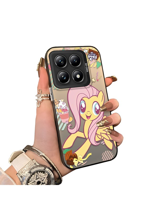 Xiaomi Mi 14t Pro Compatible Acrylic Hard Back Panel with Silicone Edges Fluttershy Pattern Phone Case