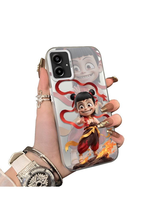 Samsung Galaxy A06 4G/5G Compatible Acrylic Hard Back Panel with Silicone Edges Opaque Nezha Pattern Phone Case