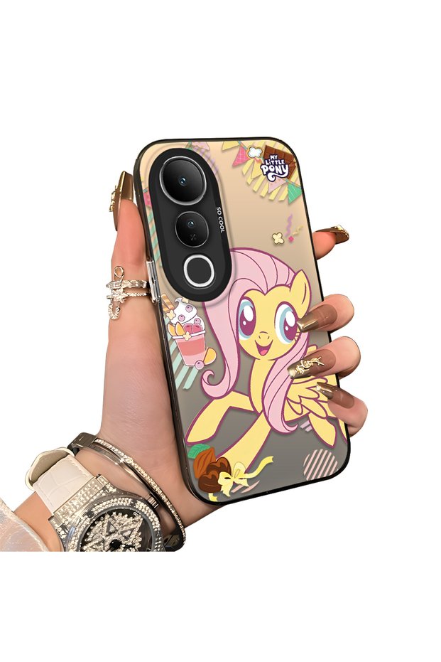 Phone Case for Vivo V50 Lite 4G/5G Compatible Acrylic Hard Back Panel with Silicone Edges Fluttershy Pattern