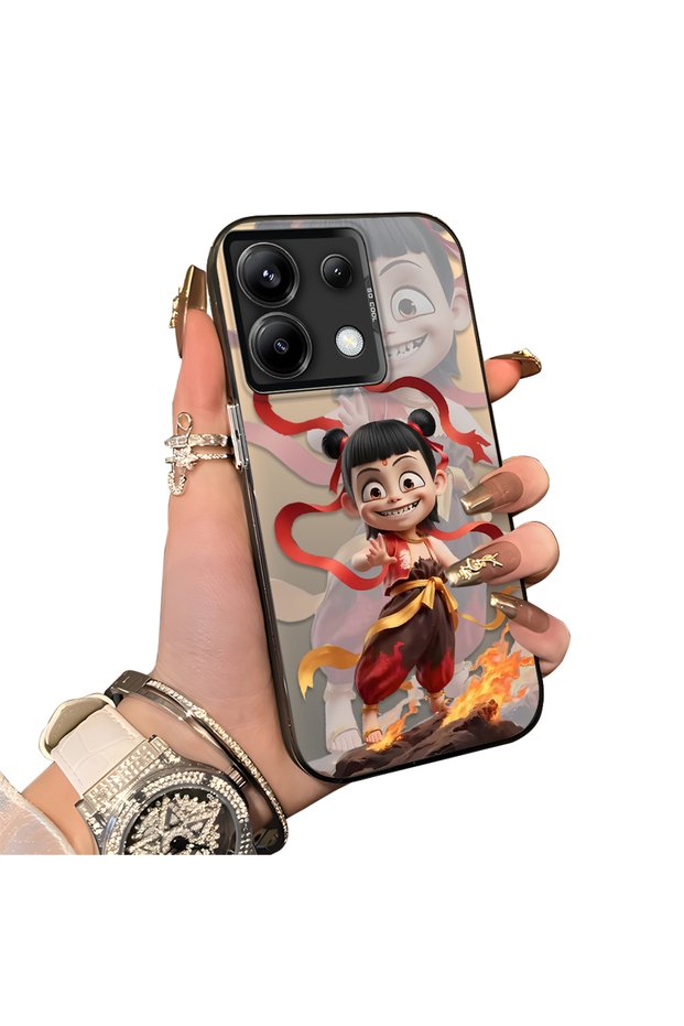 Xiaomi Poco X6 Compatible Acrylic Hard Back Panel with Silicone Edges Opaque Nezha Pattern Phone Case