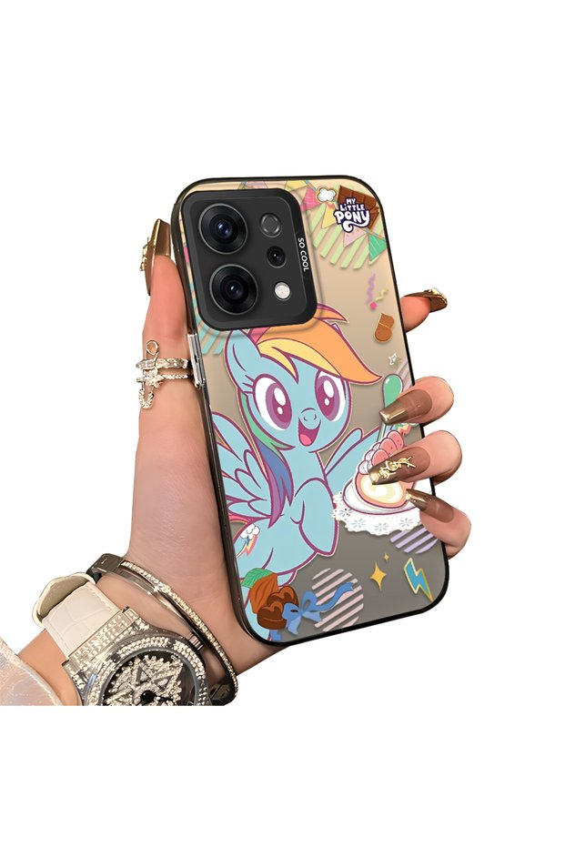 Oppo Reno 14/14F Compatible Acrylic Hard Back Panel with Silicone Edges Rainbow Dash Pattern Phone Case