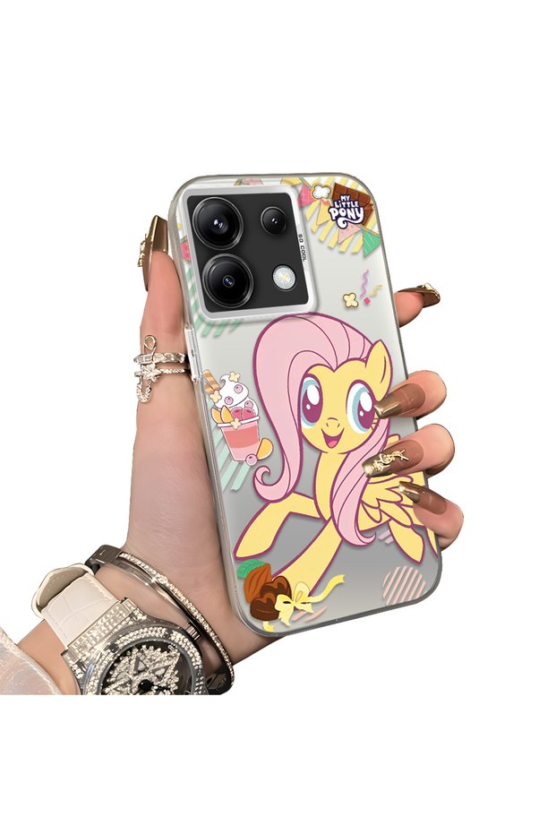 Xiaomi Poco X6 Compatible Acrylic Hard Back Panel Silicone Edged Fluttershy Patterned Phone Case