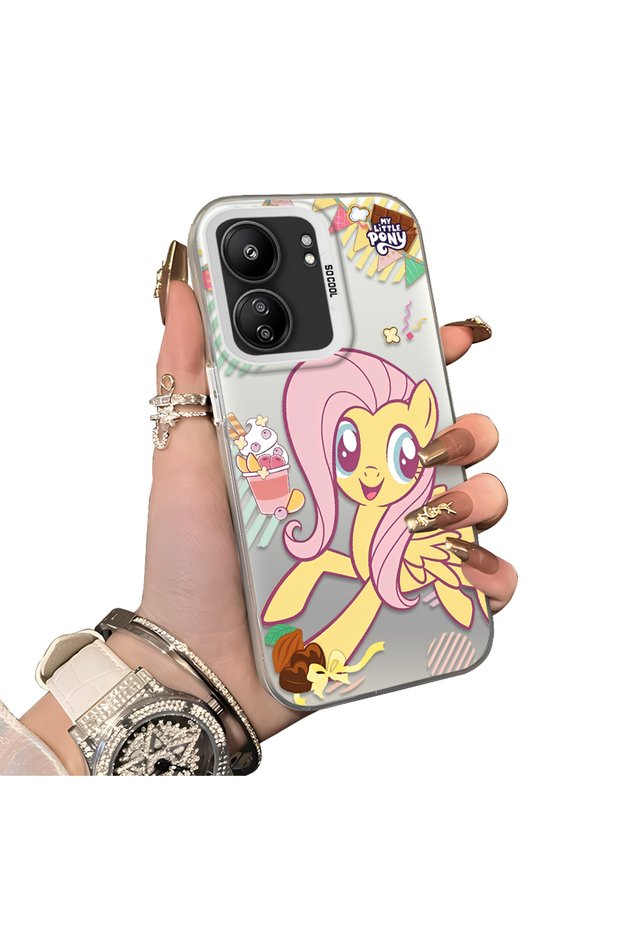 حافظة هاتف بنمط Fluttershy متوافقة مع Xiaomi Poco C65 مع لوحة خلفية صلبة من الأكريليك وحواف من السيليكون