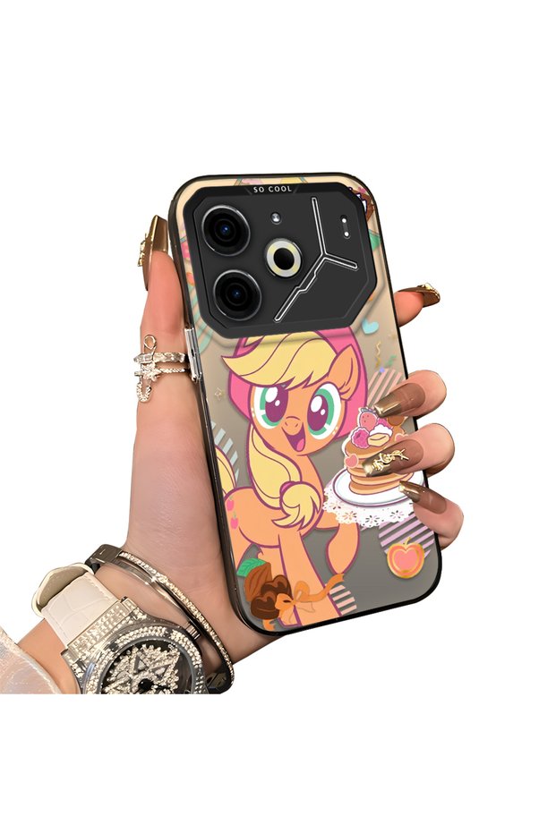 Phone Case for Tecno Pova 6/Pova 6 Pro 5g Compatible Acrylic Hard Back Panel with Silicone Edges Applejack Pattern