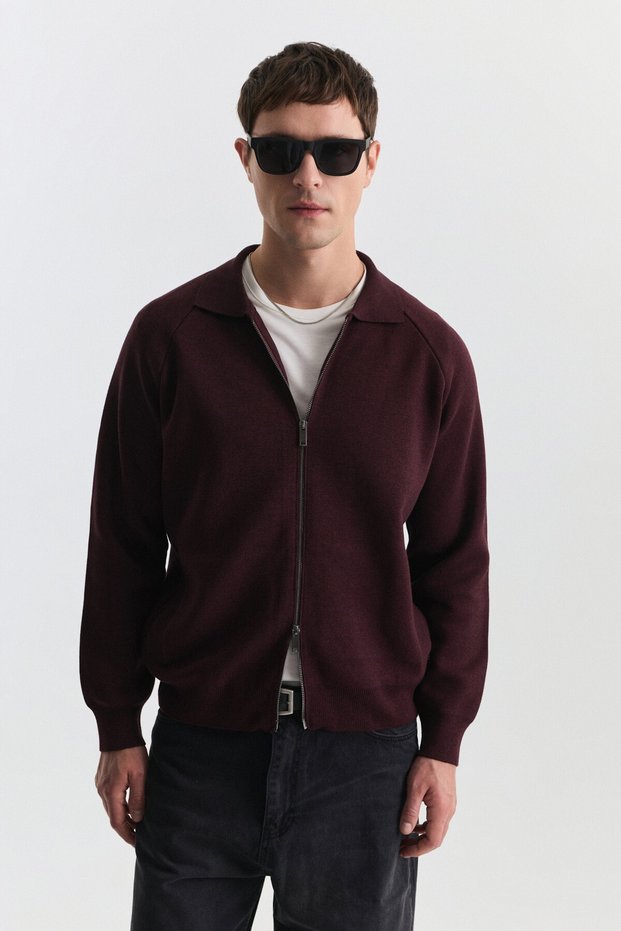 Zippered Polo Neck Cardigan