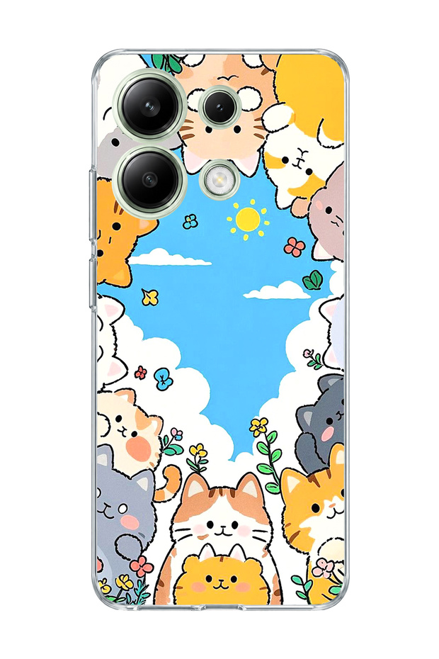 Redmi Note 13 4g Compatible Cats Blue Sky Printed Transparent Phone Case