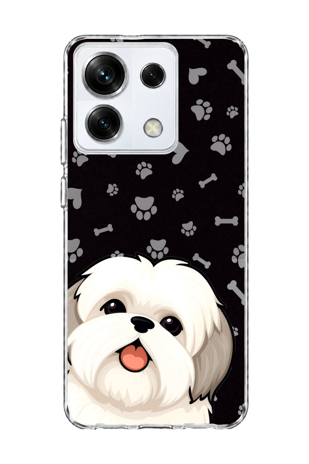 Redmi Note 13 Pro 5g Compatible White Dog Black Paw Printed Transparent Phone Case