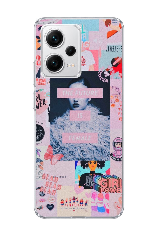Redmi Note 12 Pro 5g Compatible Women's Power Pink Collage Printed Transparent Phone Case