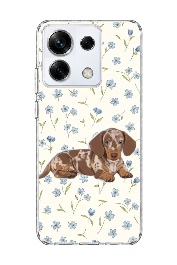Redmi Note 13 Pro 5g Compatible Sausage Dog Blue Flower Printed Transparent Phone Case