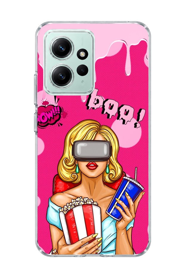 Redmi Note 12 4g Compatible Blonde Woman Popcorn Printed Transparent Phone Case