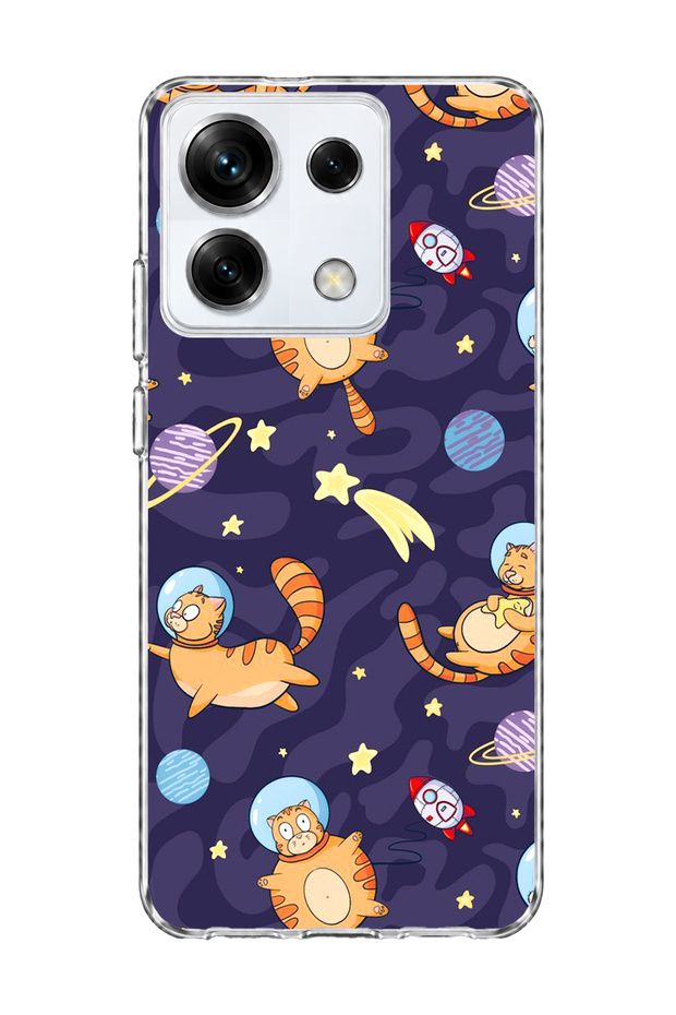 Redmi Note 13 Pro 5g Compatible Astronaut Cat Printed Transparent Phone Case