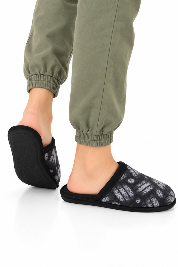 Unisex Home Furry Non-Slip Sole Slippers Black - Smoke