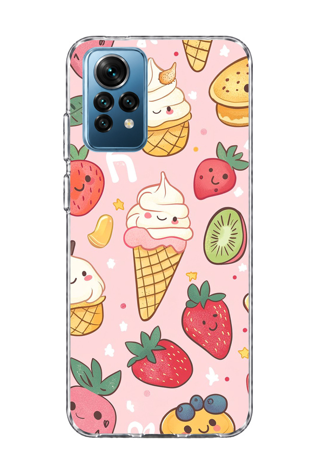 Redmi Note 12 Pro 4g Compatible Ice Cream Strawberry Pink Printed Transparent Phone Case