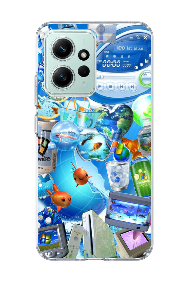 Redmi Note 12 4g Compatible Blue Bubble Fish Printed Transparent Phone Case