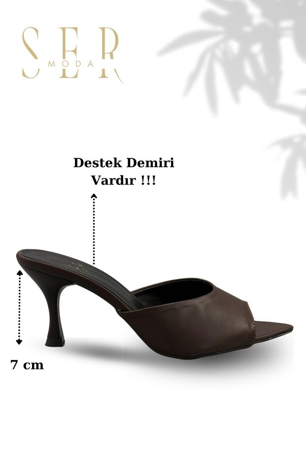 Sermoda heeled women's slippers - 7 cm thin heeled women's slippers coffee
