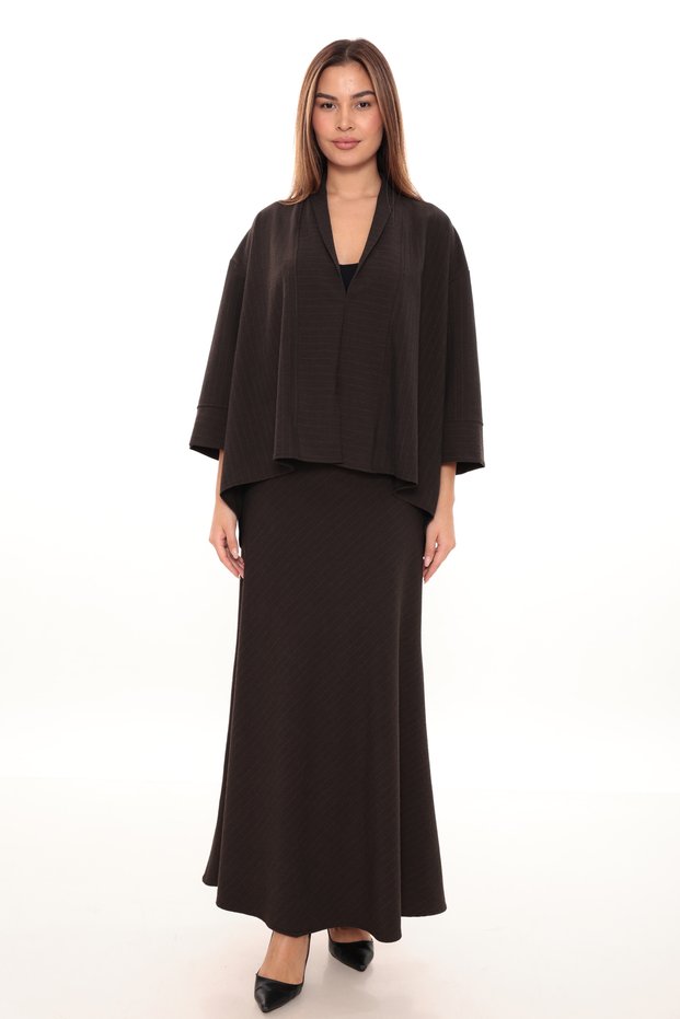 Women's Bitter Brown Seersucker Fabric Skirted Top and Bottom Two-Piece Set