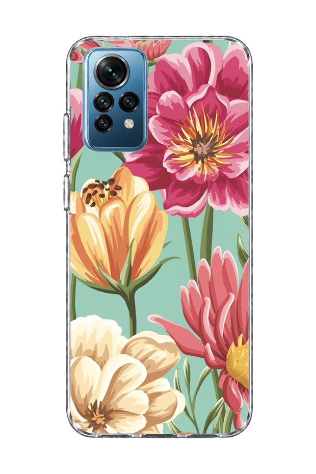 Redmi Note 12 Pro 4g Compatible Large Flower Mint Green Printed Transparent Phone Case