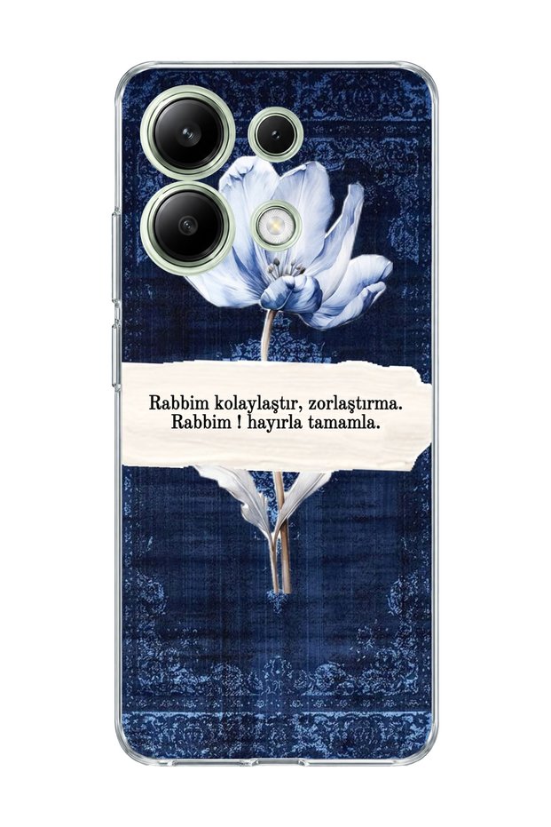 Redmi Note 13 4g Compatible Navy Blue Tulip Printed Transparent Phone Case