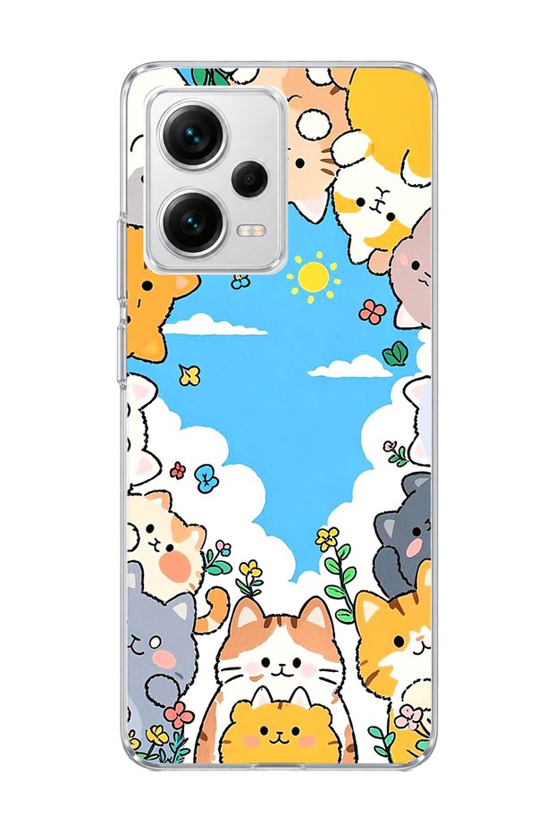 Redmi Note 12 Pro 5g Compatible Cats Blue Sky Printed Transparent Phone Case